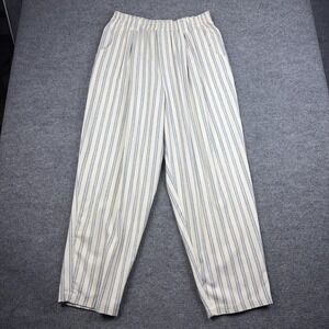 Silk Exchange Dress Pants Womens XL White Blue Stripe Silk Elastic Waist Pull On